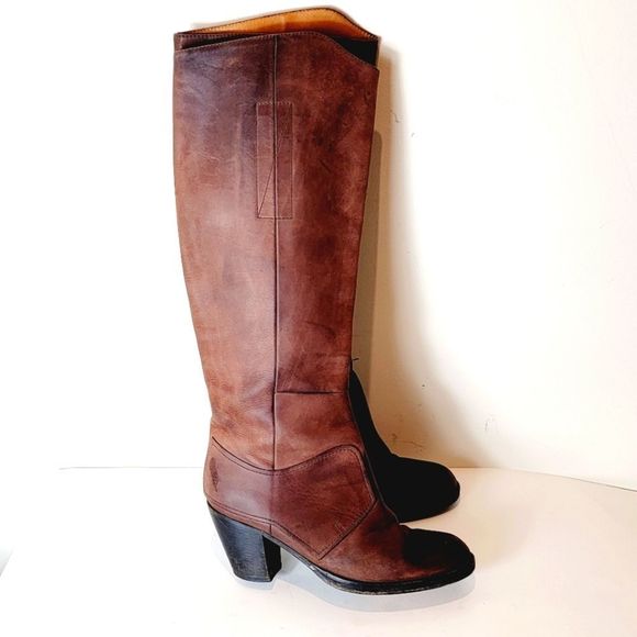 Acne Shoes - Acne Studios Pistol Brown Burnished Tall Leather Boots Size 37 US 7